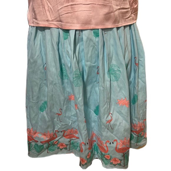 1950s Style Retro Light Blue Swing Skirt 2XL Novelty Flamingo Rock A Billy - Picture 1 of 6